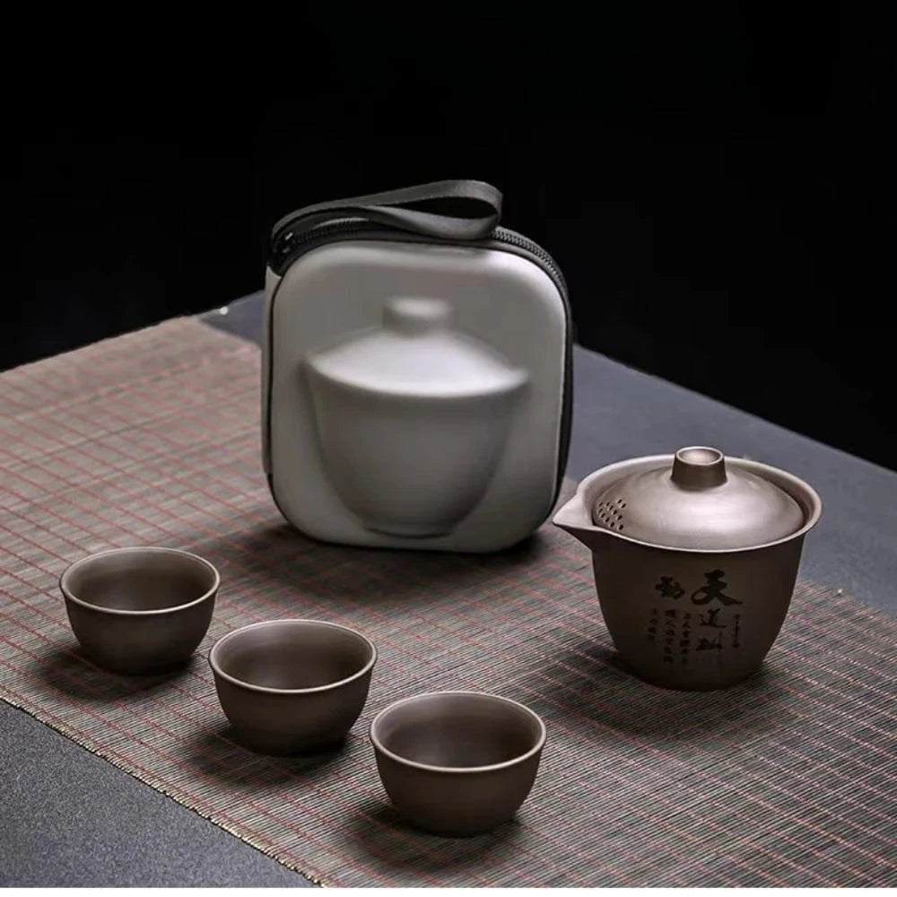 Service à thé portable en porcelaine 1 théière + 3 tasses