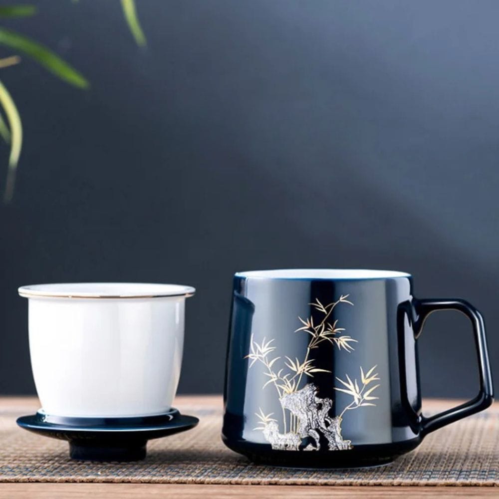 Tasse à thé en céramique avec filtre 400 ml décor chinois