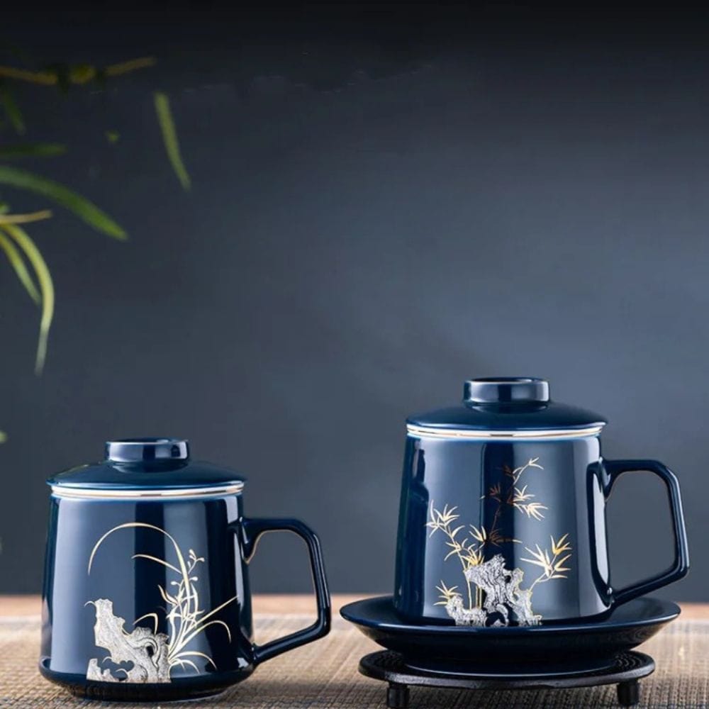 Tasse à thé en céramique avec filtre 400 ml décor chinois