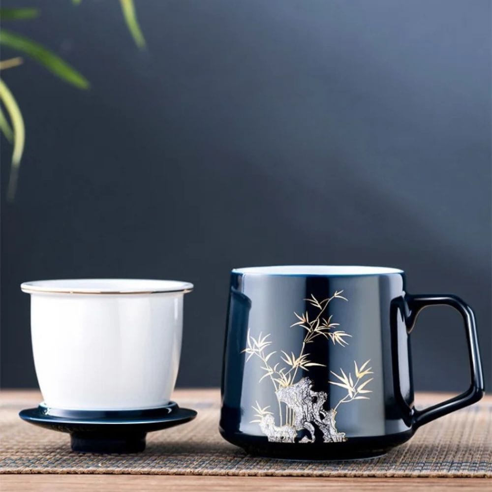 Tasse à thé en céramique avec filtre 400 ml décor chinois