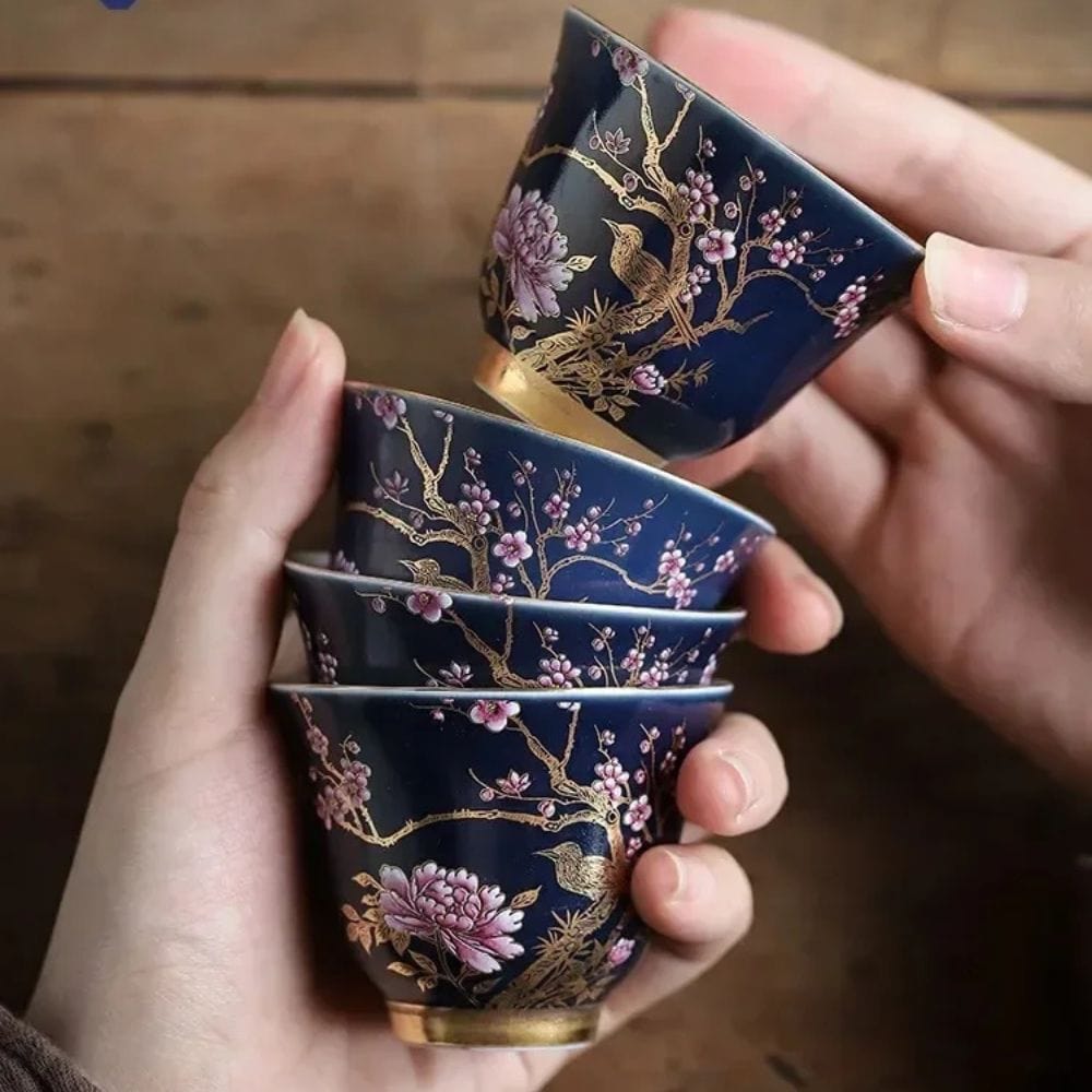 Tasse à thé en céramique dorée Gaiwan ou coffret 6 pièces