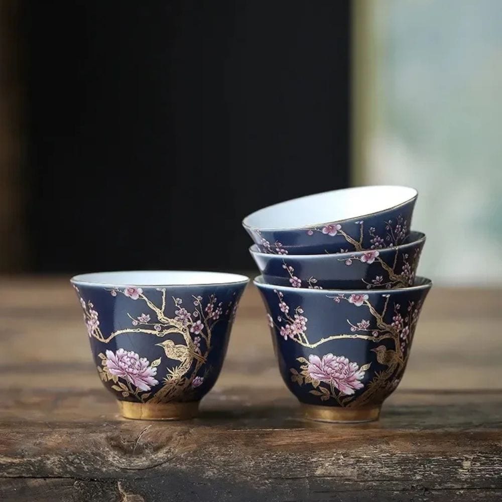 Tasse à thé en céramique dorée Gaiwan ou coffret 6 pièces