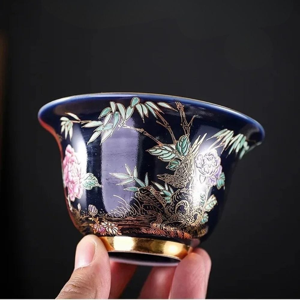 Tasse à thé en céramique dorée Gaiwan ou coffret 6 pièces