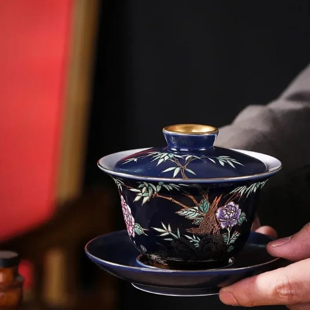 Tasse à thé en céramique dorée Gaiwan ou coffret 6 pièces