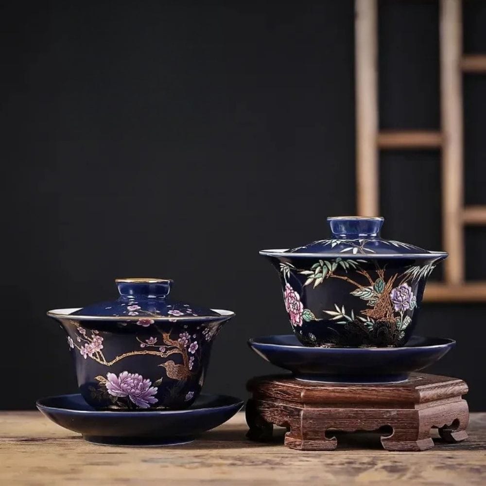 Tasse à thé en céramique dorée Gaiwan ou coffret 6 pièces
