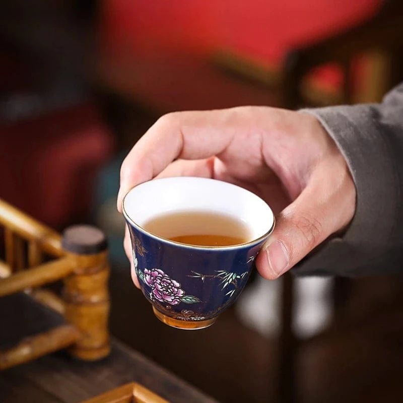 Tasse à thé en céramique dorée Gaiwan ou coffret 6 pièces