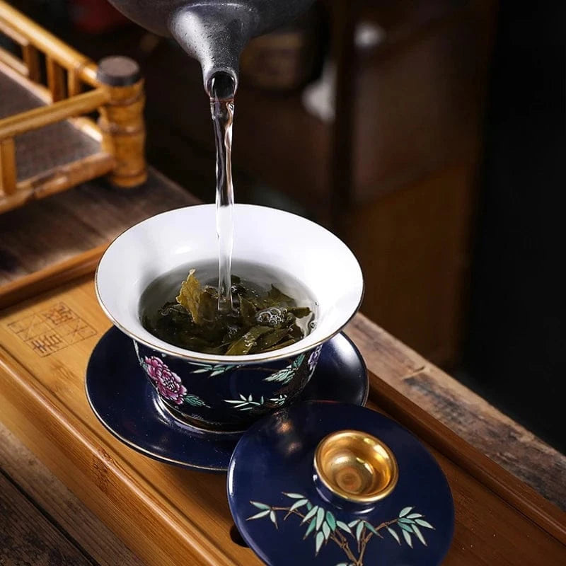 Tasse à thé en céramique dorée Gaiwan ou coffret 6 pièces