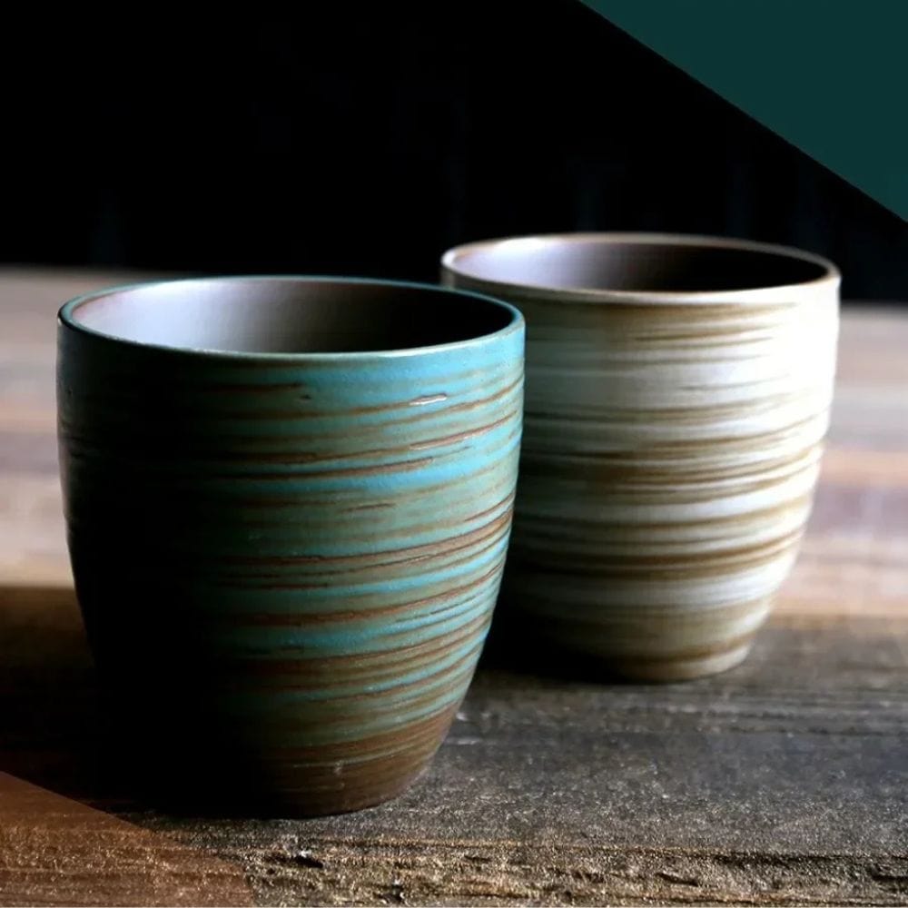Tasse à thé en grès craquelé peint à la main style vintage zen