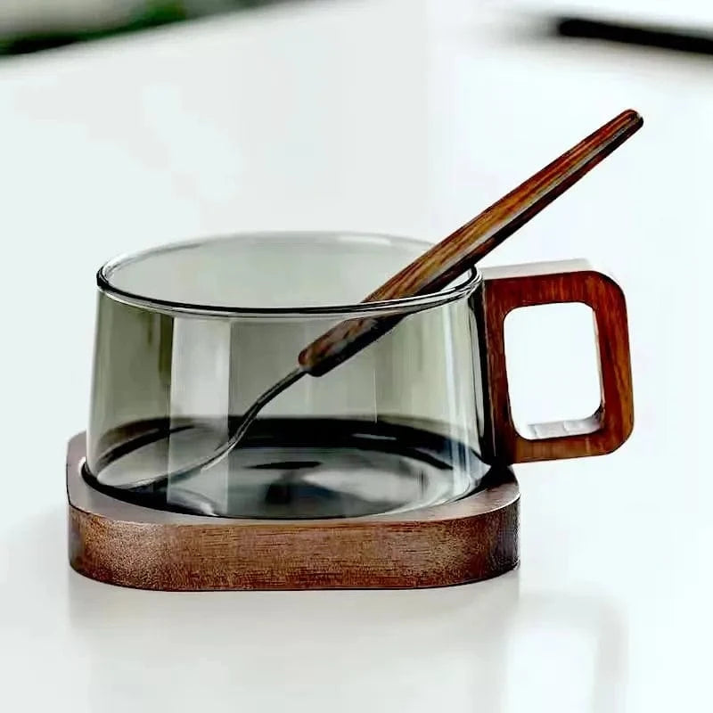 Tasse à thé en verre 200 ml avec plateau bois & cuillère