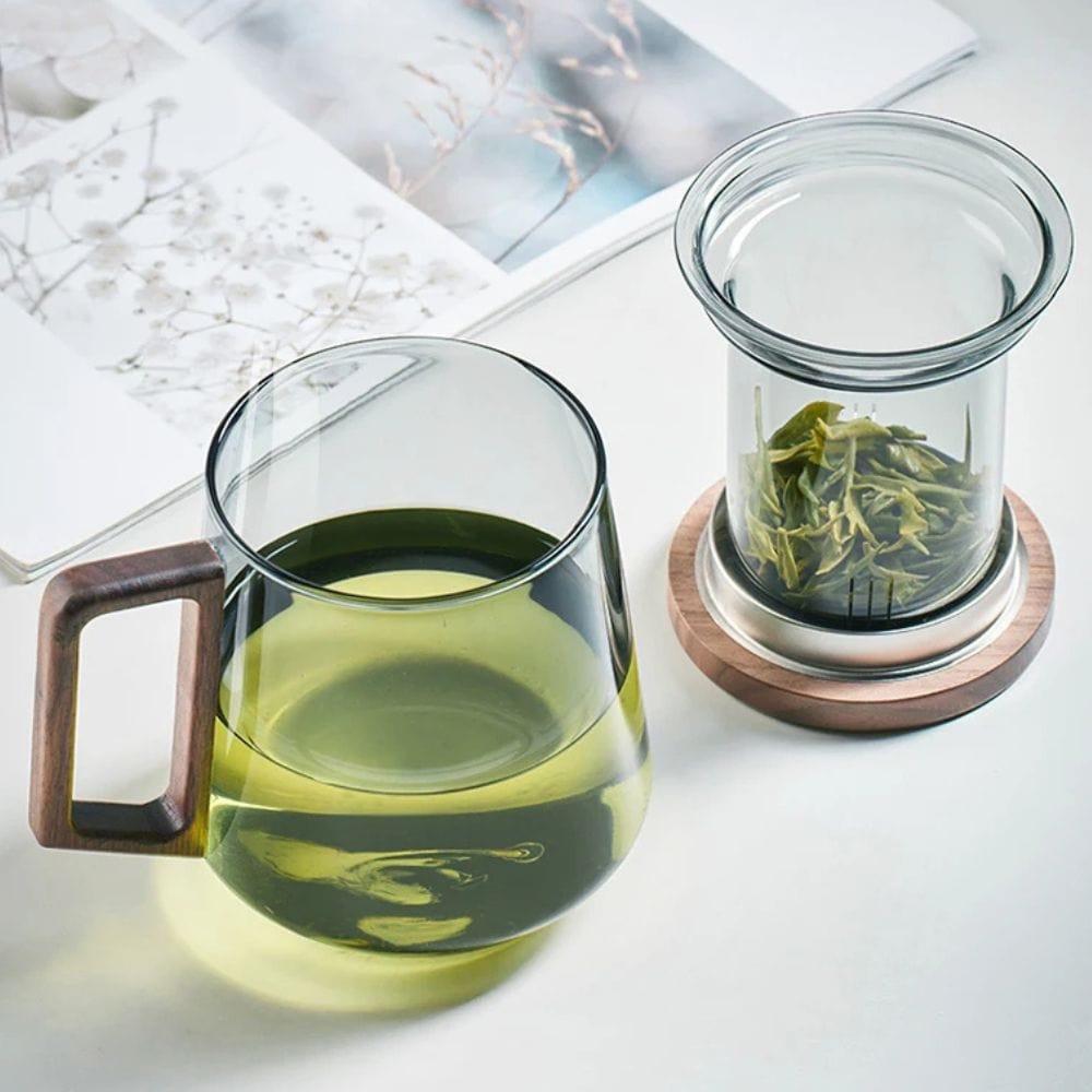 Tasse à thé en verre avec poignée bois 400 ml ou 525 ml