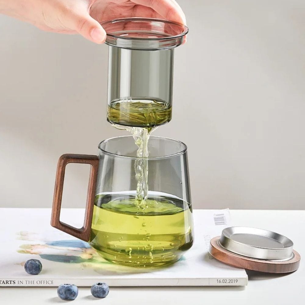 Tasse à thé en verre avec poignée bois 400 ml ou 525 ml