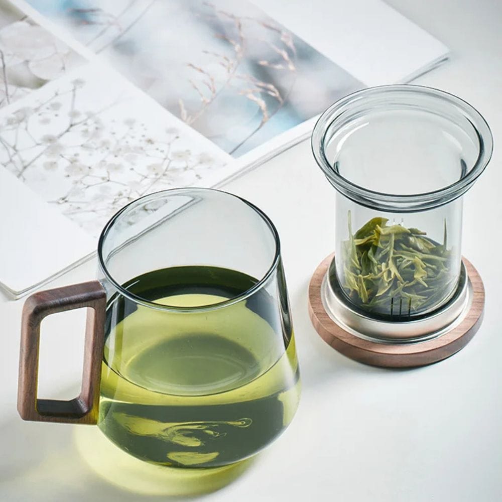 Tasse à thé en verre avec poignée bois 400 ml ou 525 ml