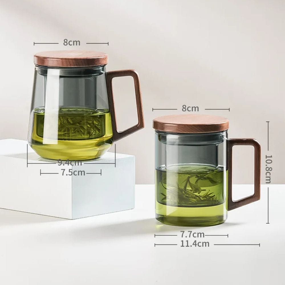 Tasse à thé en verre avec poignée bois 400 ml ou 525 ml