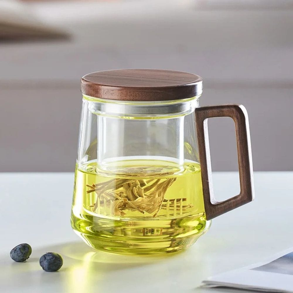 Tasse à thé en verre avec poignée bois 400 ml ou 525 ml