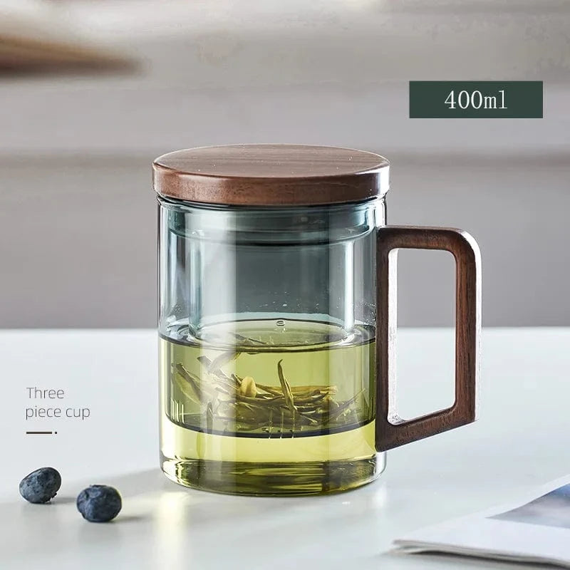 Tasse à thé en verre avec poignée bois 400 ml ou 525 ml