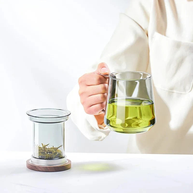 Tasse à thé en verre avec poignée bois 400 ml ou 525 ml