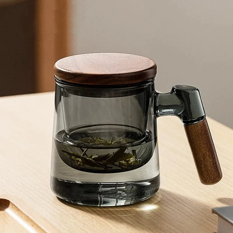 Tasse à thé en verre borosilicate 400 ml avec infuseur & couvercle