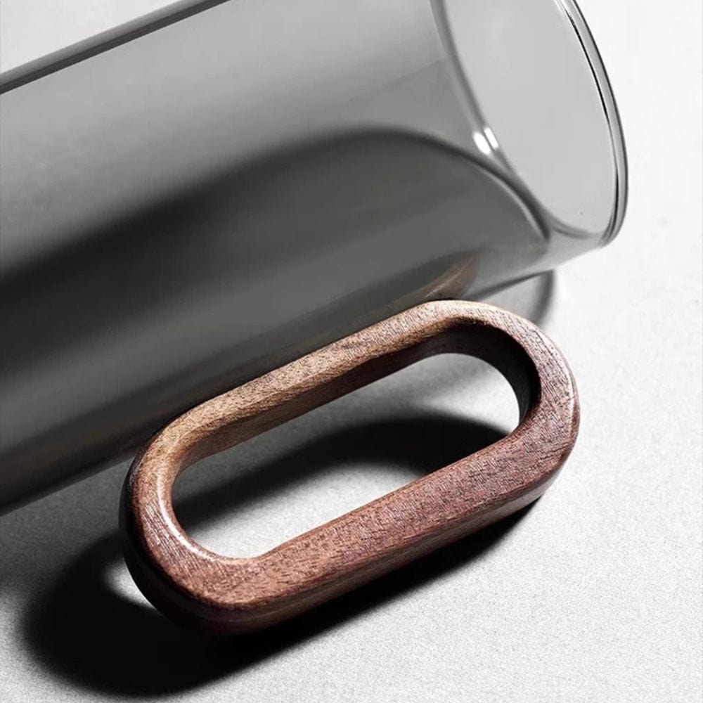 Tasse à thé en verre borosilicate avec anse bois 360 ml résistant