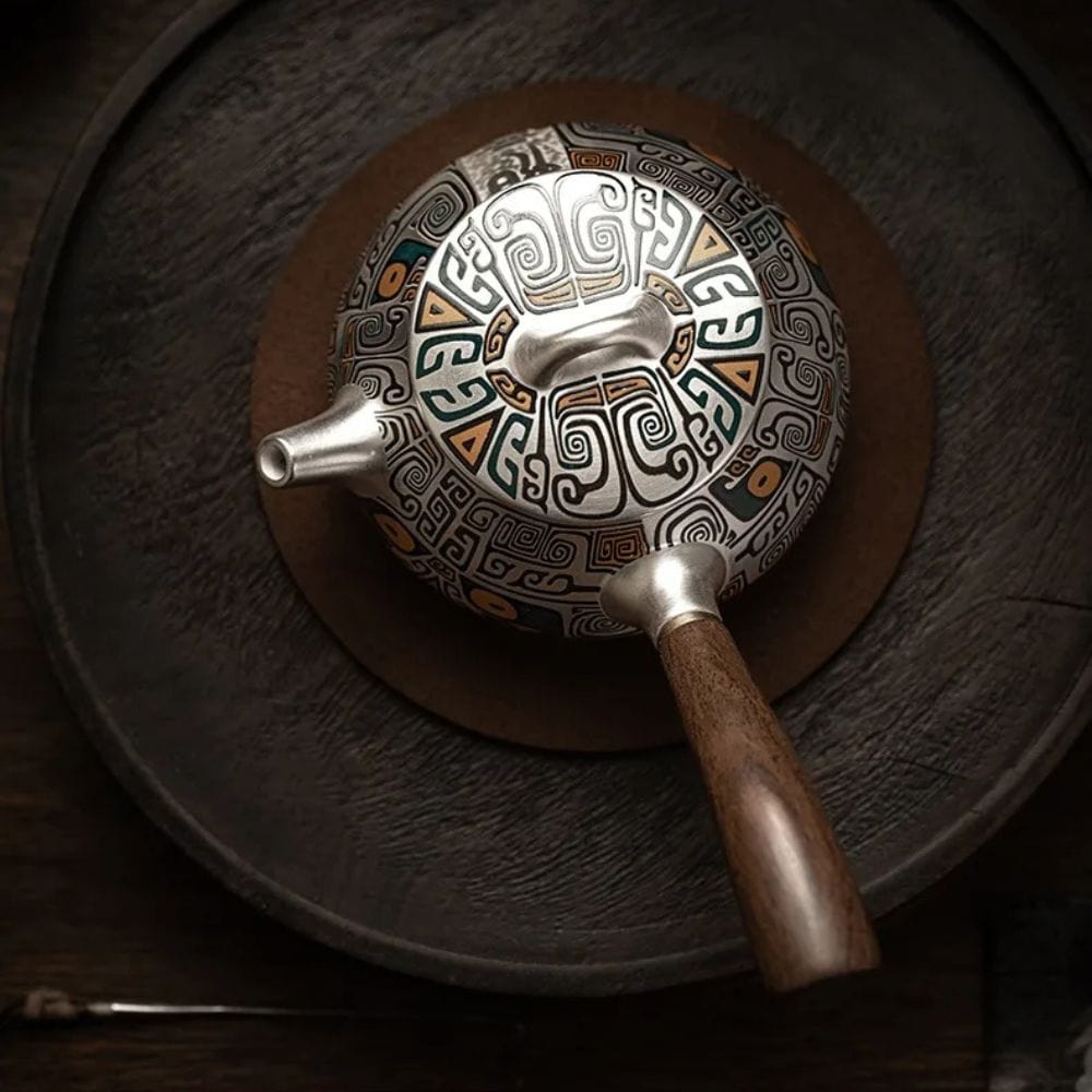 Théière artisanale en argent pur 999 300 ml avec manche latéral