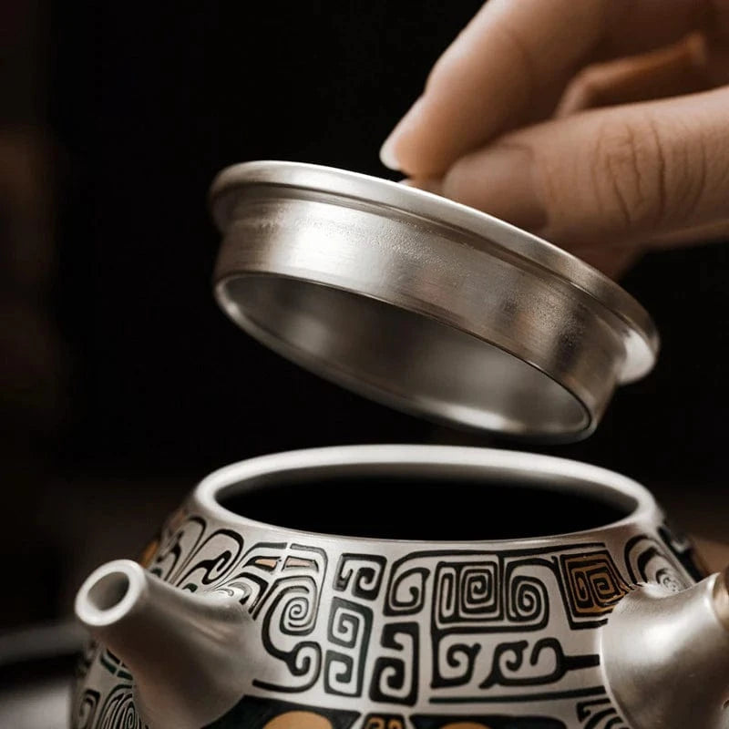 Théière artisanale en argent pur 999 300 ml avec manche latéral