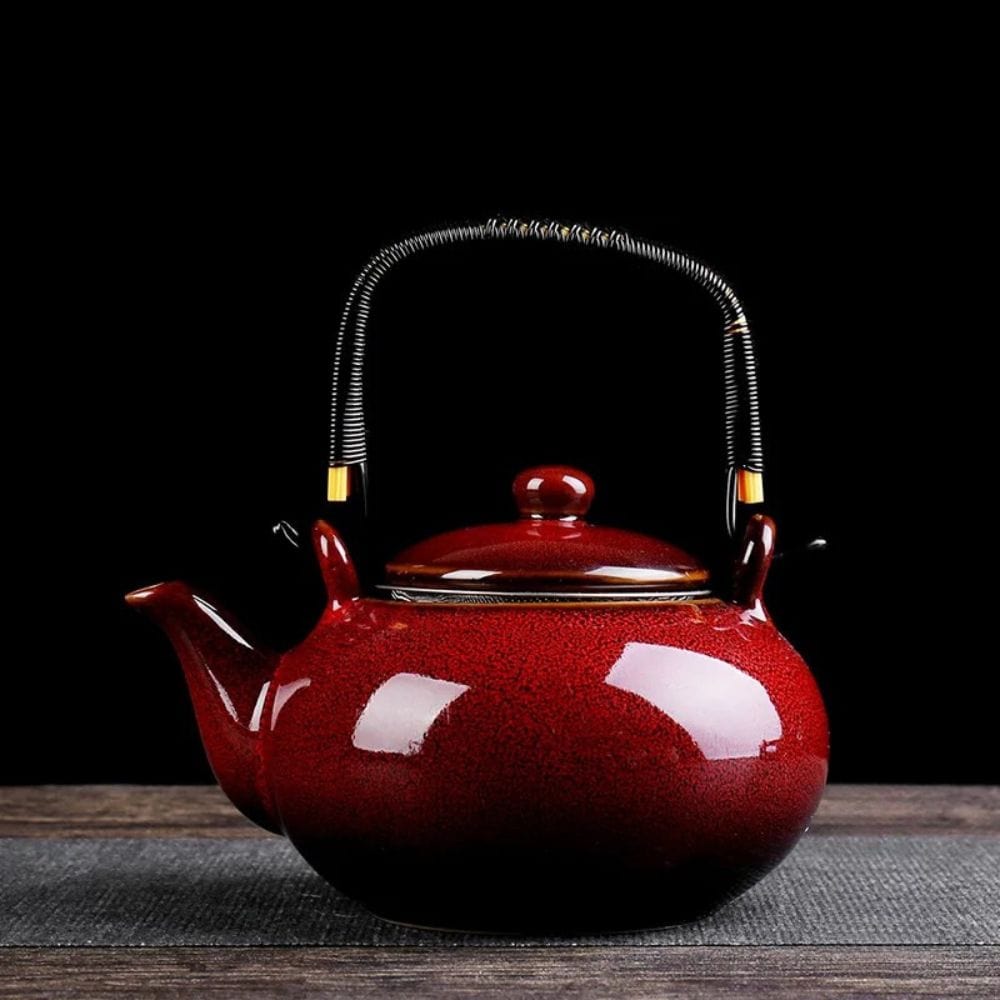 Théière en céramique Tianmu 750 ml glaçure brillante & anse levier
