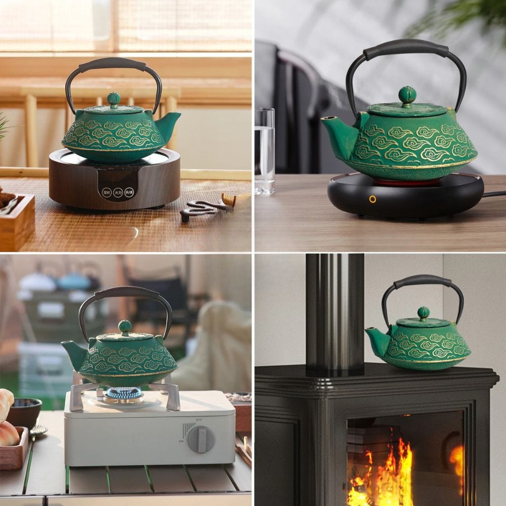 Théière en fonte japonaise émaillée motif nuage 800 ml