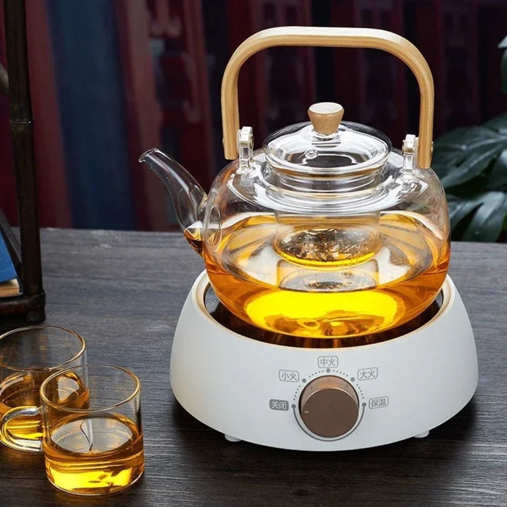 Théière en verre 1000 ml poignée bois & filtre intégré