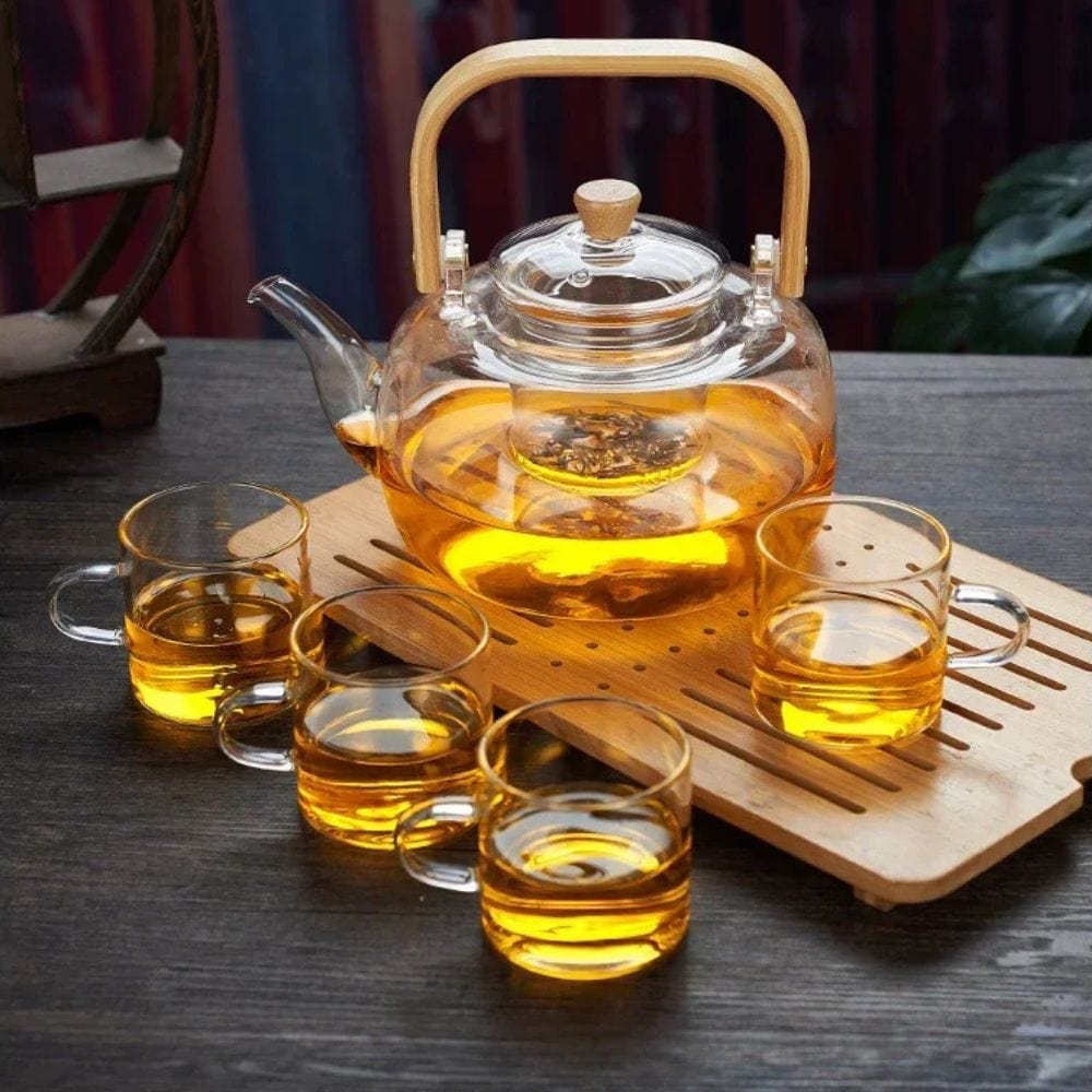 Théière en verre 1000 ml poignée bois & filtre intégré