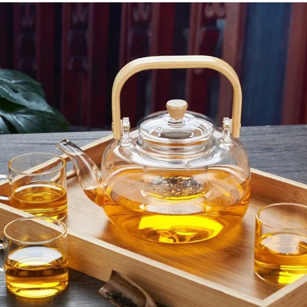 Théière en verre 1000 ml poignée bois & filtre intégré