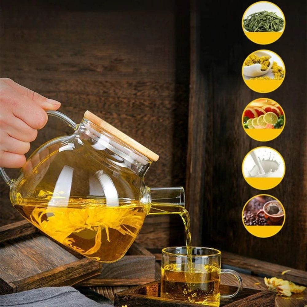 Théière en verre avec couvercle bambou 1L ou 1,8L