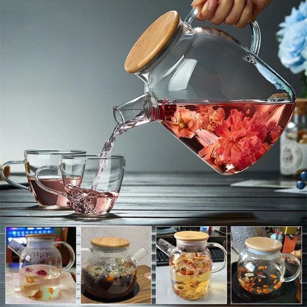 Théière en verre avec couvercle bambou 1L ou 1,8L