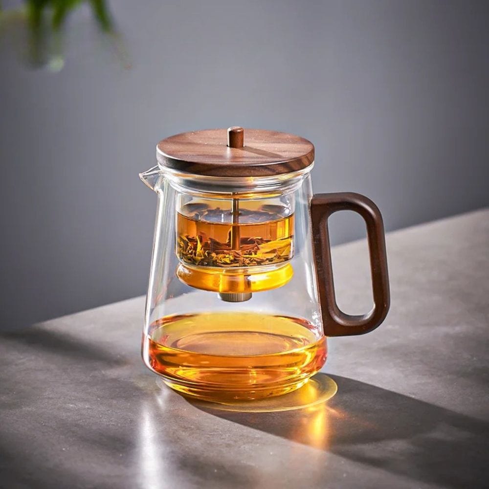 Théière en verre avec filtre amovible anse en noyer 840 ml