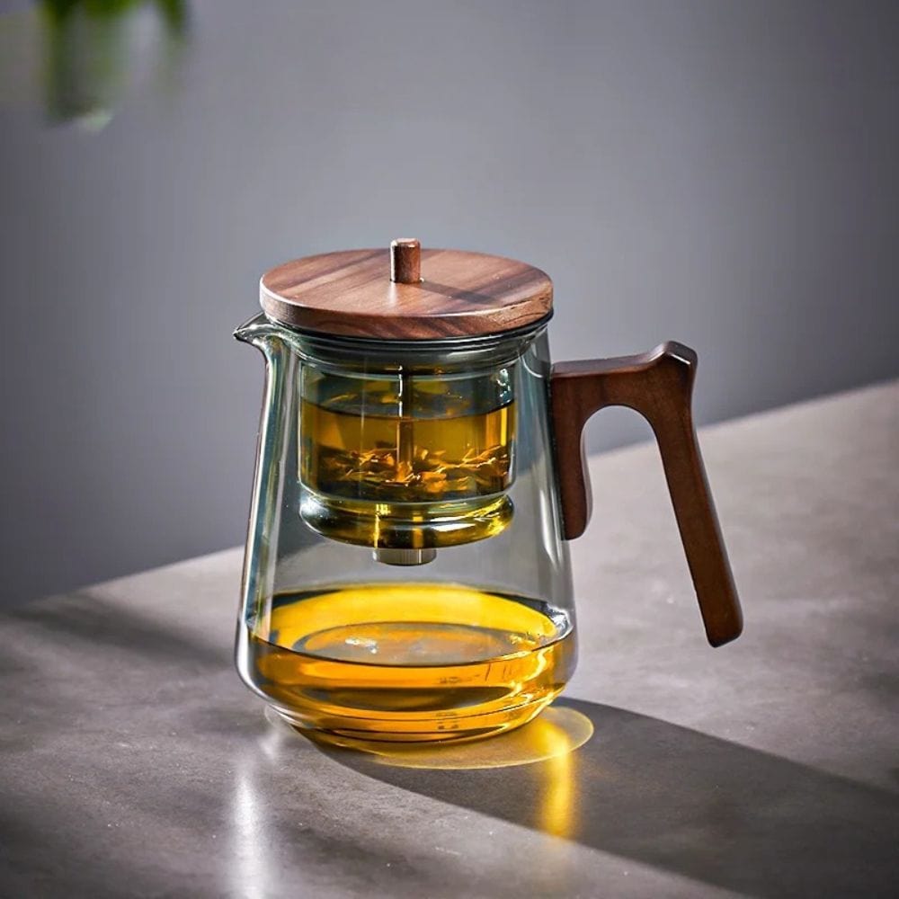 Théière en verre avec filtre amovible anse en noyer 840 ml