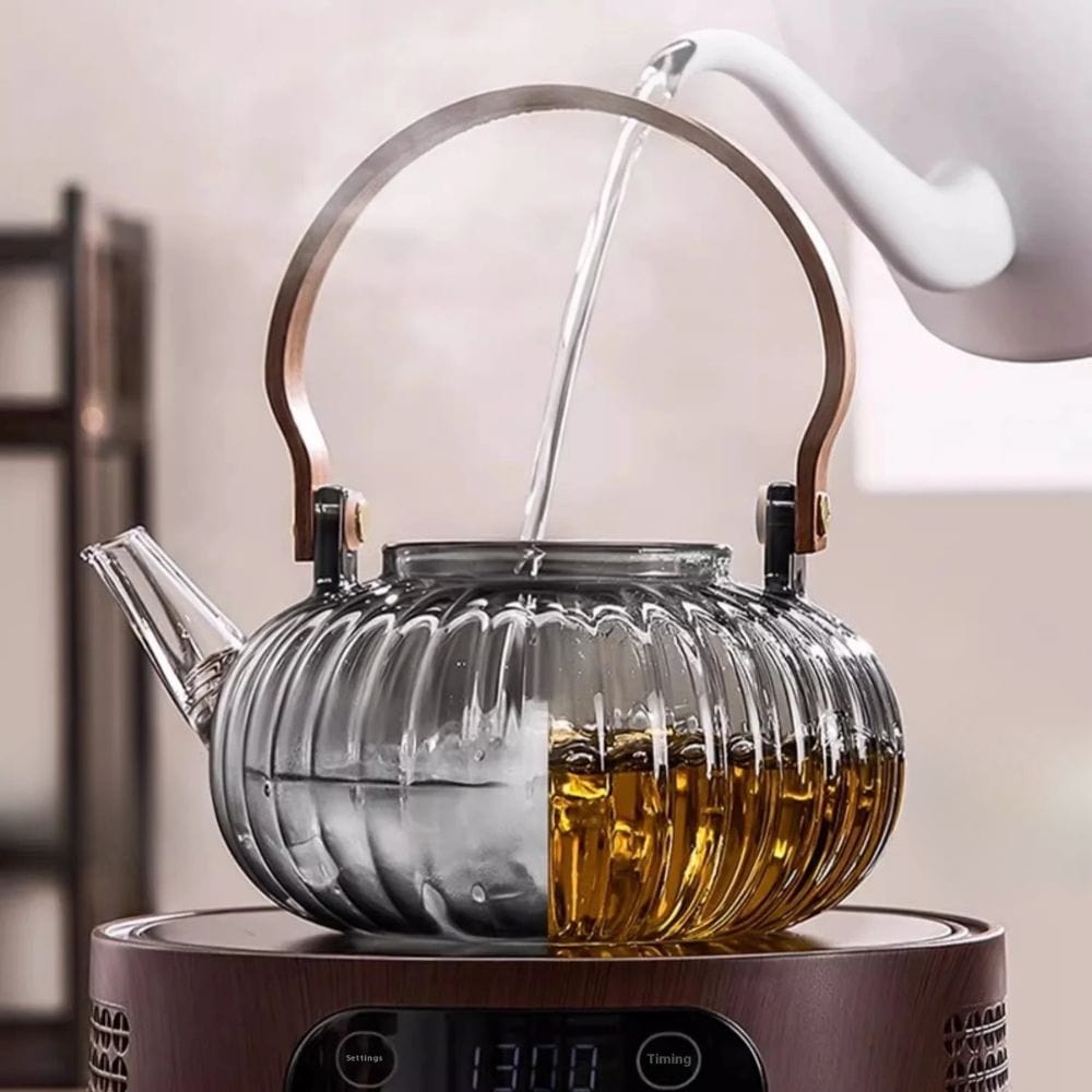 Théière en verre avec filtre vapeur 900 ml design transparent