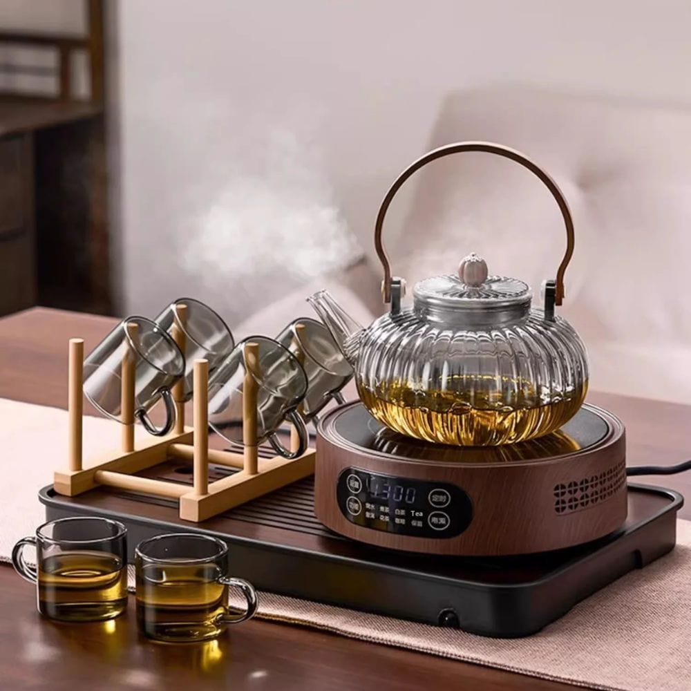 Théière en verre avec filtre vapeur 900 ml design transparent