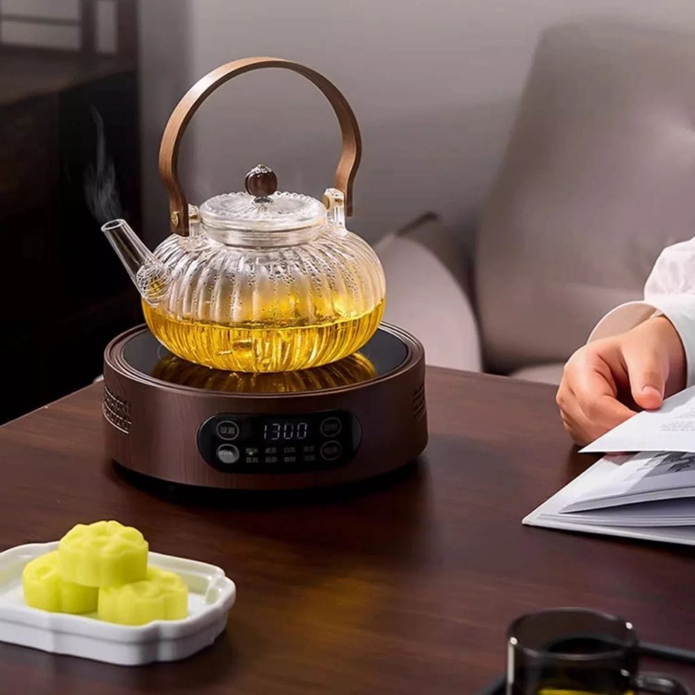 Théière en verre avec filtre vapeur 900 ml design transparent