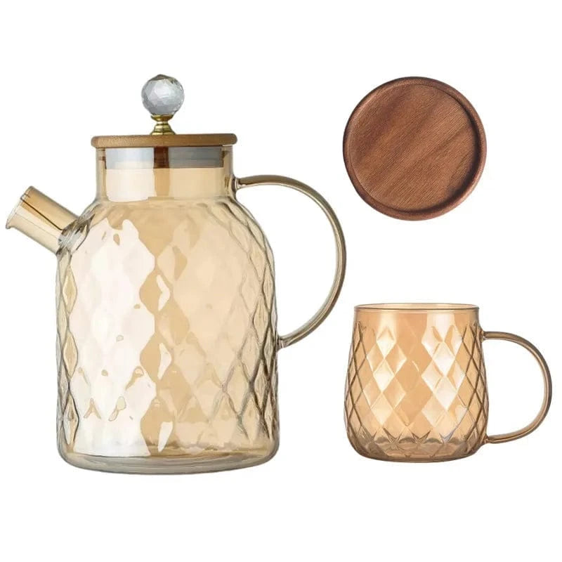 Théière en verre borosilicate 1,8L avec couvercle bambou