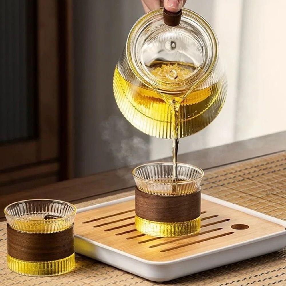 Théière en verre borosilicate 450 ou 900 ml, couvercle bois