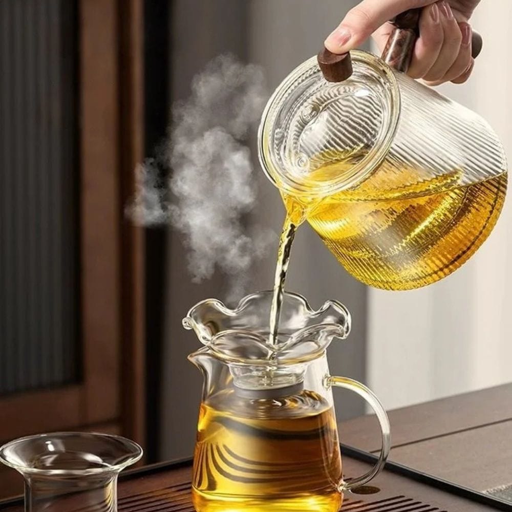 Théière en verre borosilicate 450 ou 900 ml, couvercle bois