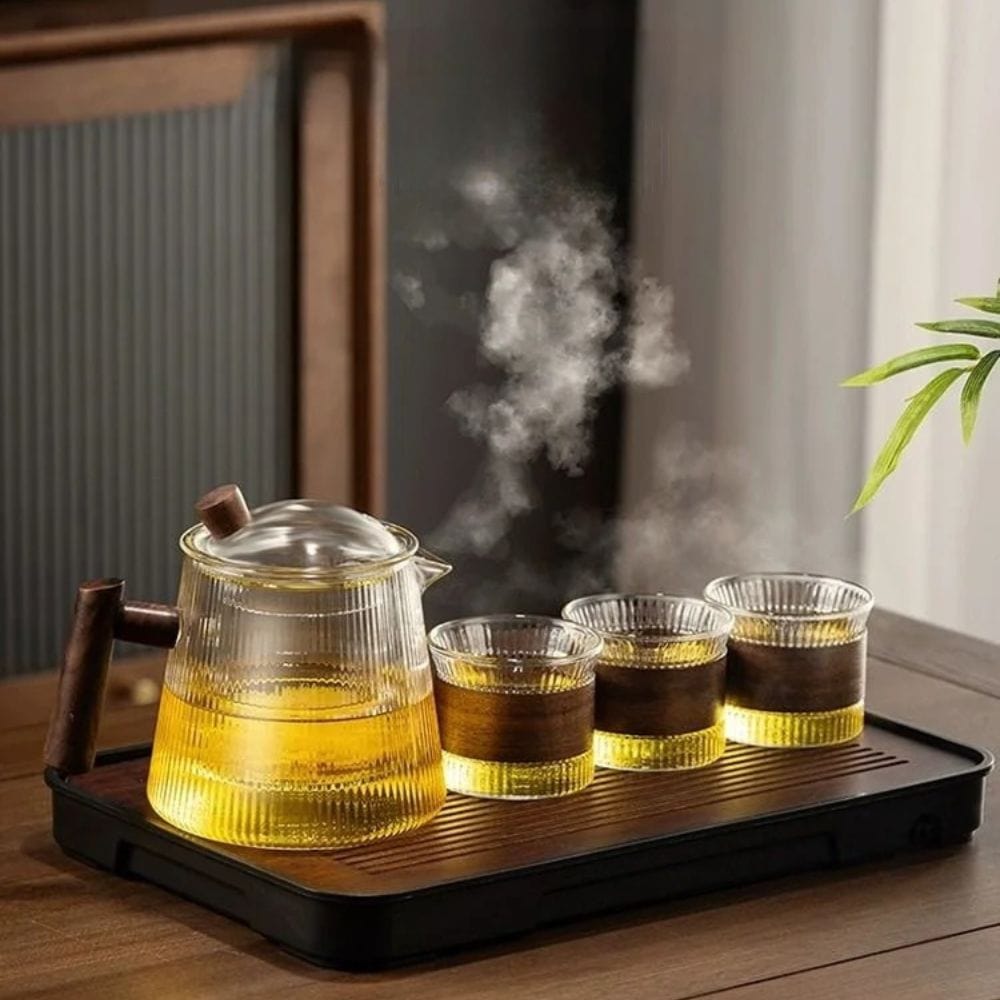 Théière en verre borosilicate 450 ou 900 ml, couvercle bois