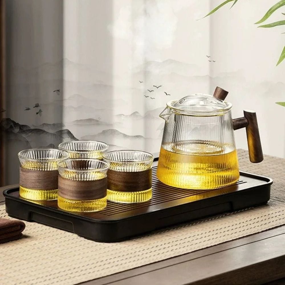 Théière en verre borosilicate 450 ou 900 ml, couvercle bois