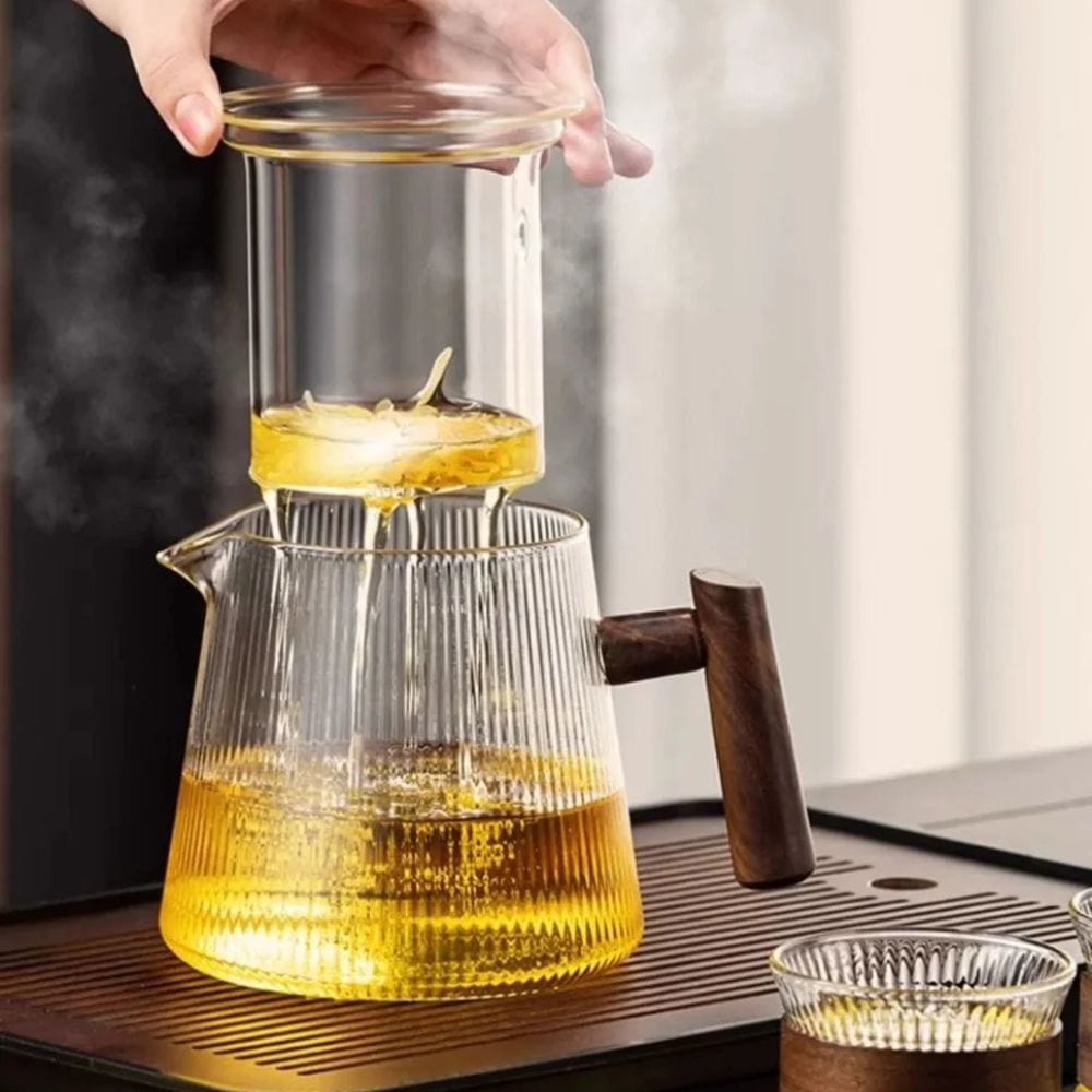 Théière en verre borosilicate 450 ou 900 ml, couvercle bois