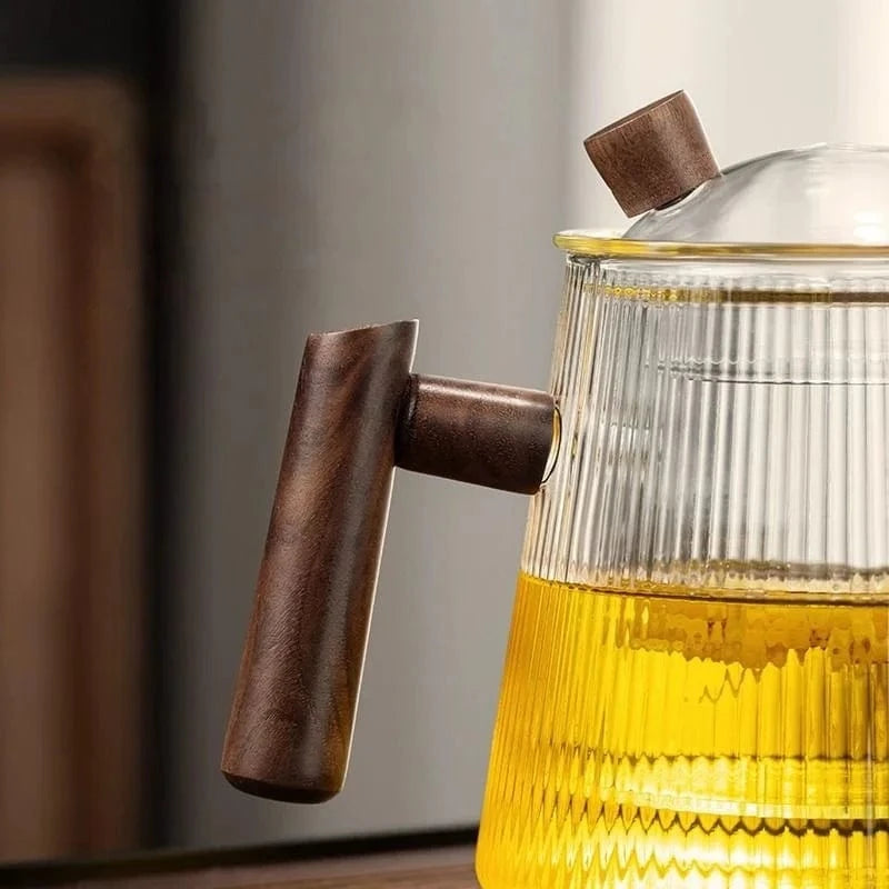 Théière en verre borosilicate 450 ou 900 ml, couvercle bois