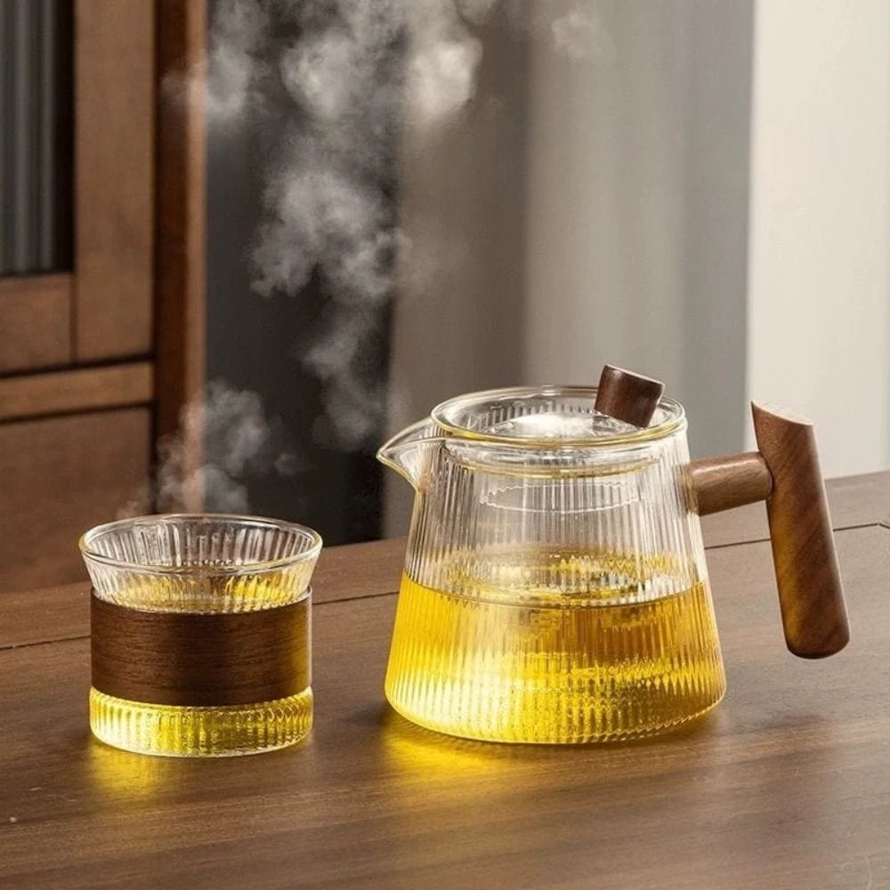 Théière en verre borosilicate 450 ou 900 ml, couvercle bois