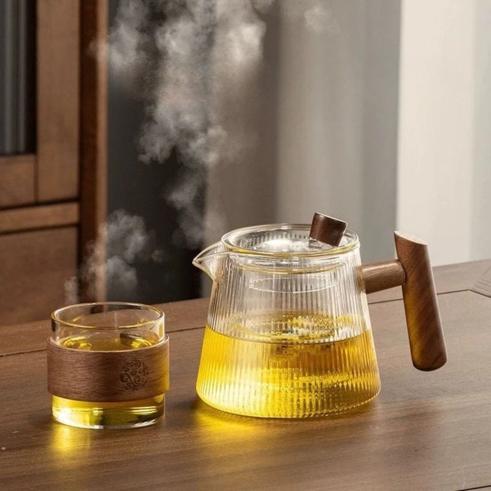 Théière en verre borosilicate 450 ou 900 ml, couvercle bois