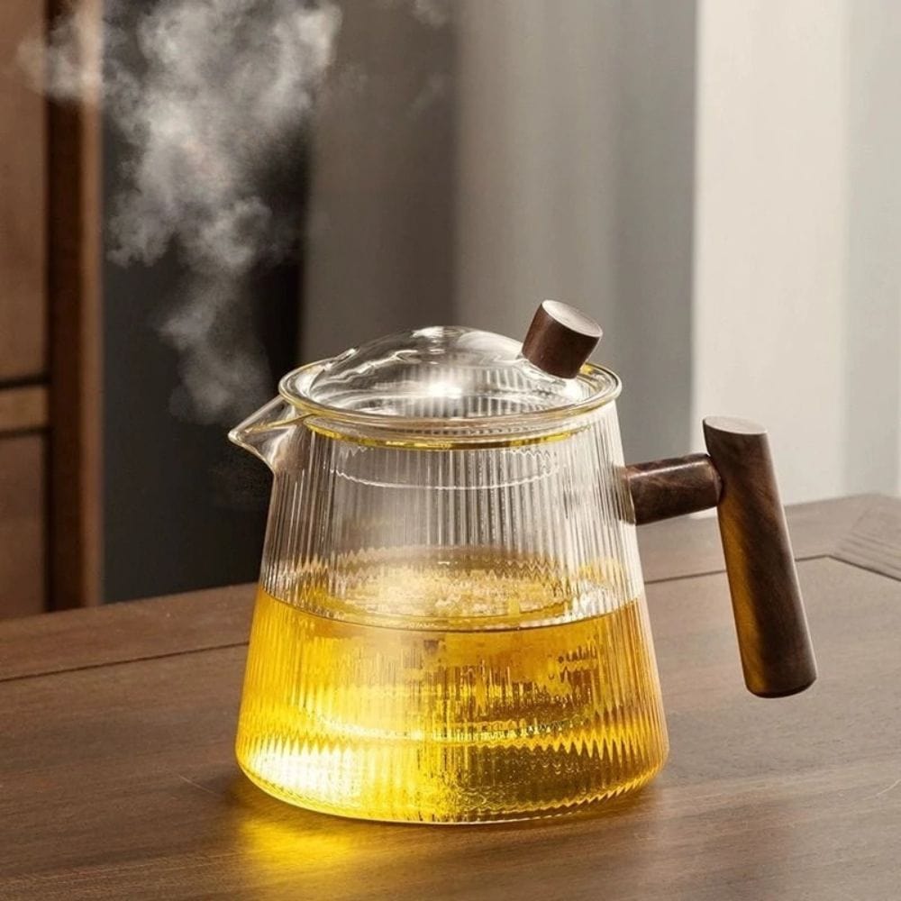 Théière en verre borosilicate 450 ou 900 ml, couvercle bois