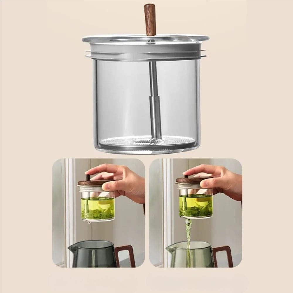 Théière en verre borosilicate 650 ml filtre inox & poignée bois