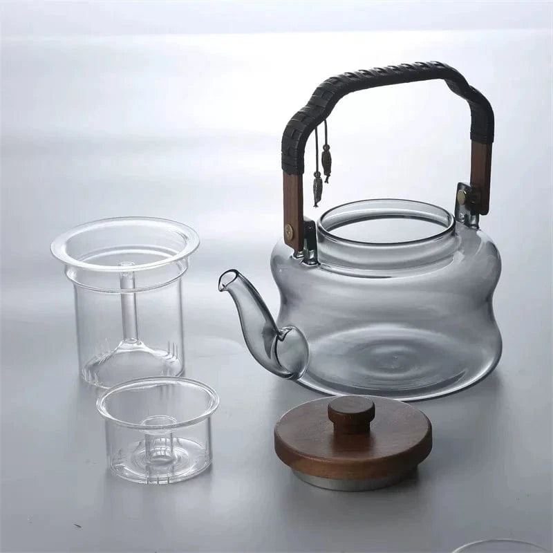 Théière en verre borosilicate 850 ml poignée bois & infuseur