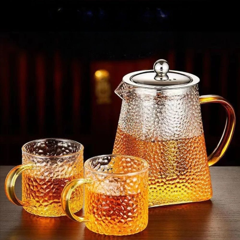 Théière en verre martelé 400 ml avec filtre inox intégré