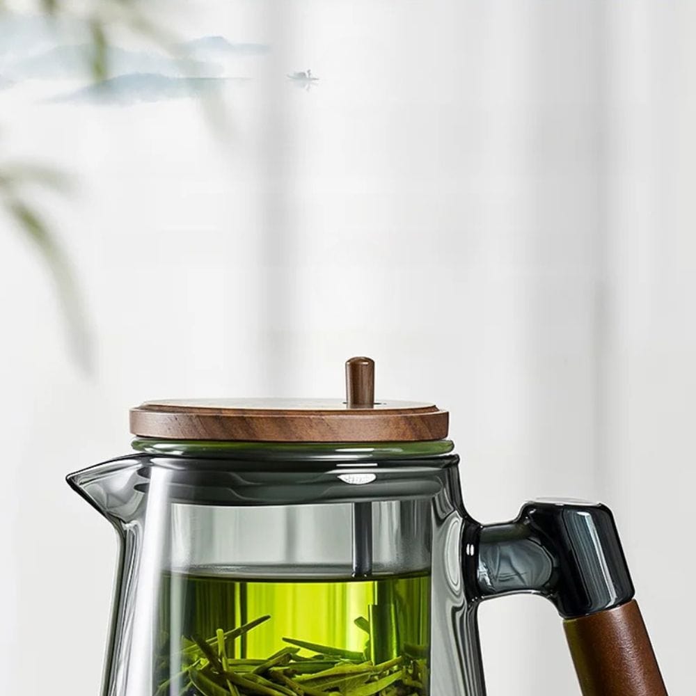 Théière individuelle à filtre intégré verre & noyer 650 ml